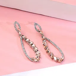 Yellow Chimes Pink & White Silver Plated and Crystal Dangle Earrings-image-13