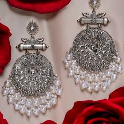 OOMPH Kundan Contemporary Oxidised Chandbalis-17