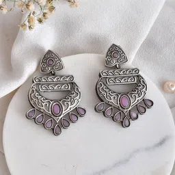 DASTOOR Silver-Plated Contemporary Chandbalis Earrings-image-50