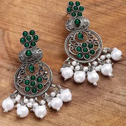 KARATCART Silver-Plated Contemporary Chandbalis Earrings-26