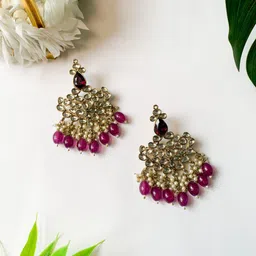 I Jewels Gold-Plated Kundan Studded Contemporary Chandbali-20