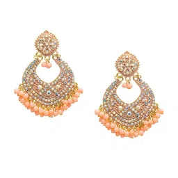 Shining Jewel - By Shivansh Gold-Plated Cubic Zirconia Studded Contemporary Chandbalis-image-34