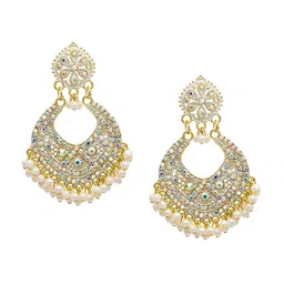 Shining Jewel - By Shivansh Gold-Plated Cubic Zirconia Studded Contemporary Chandbalis-image-87