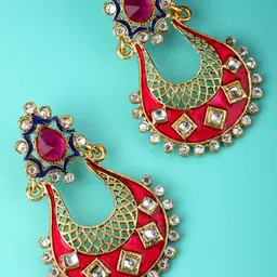 ANIKAS CREATION Women Magenta Gold-Plated Circular Chandbalis Earrings-2