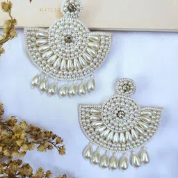 Crunchy Fashion Crescent Shaped Beaded Chandbalis Earrings-image-6