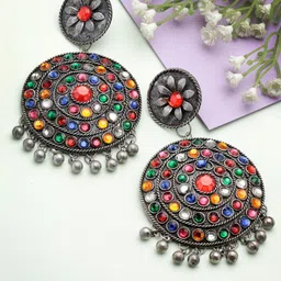 Moedbuille Silver-Plated Crystals Studded Circular Drop Earrings-image-74