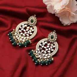 Jazz and Sizzle Gold-Plated Stone Studded & Beadded Circular Classic Drop Earrings-1