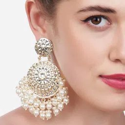 Zaveri Pearls Gold-Toned Kundan Studded Chandbalis Earrings-55