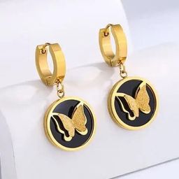 KRYSTALZ  Stainless Steel Gold Plated Butterfly Hoop Earrings-image-82