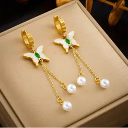KRYSTALZ Gold-Plated Contemporary Shaped Drop Earrings-27