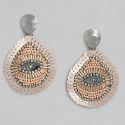 RICHEERA Peach-Coloured & Silver-Toned Teardrop Shaped Drop Earrings-9