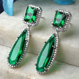 ZENEME Green Teardrop Shaped Drop Earrings-50
