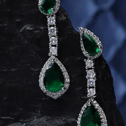 ZENEME Rhodium-Plated Teardrop Shaped Drop Earrings-44