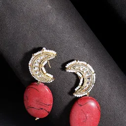 DUGRISTYLE Anar-e-Naqsh Gold-Plated Kundan Studded & Artificial Stone Beaded Drop Earrings-18