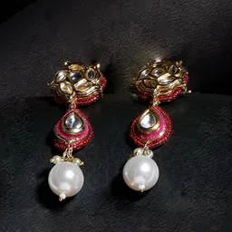 DUGRISTYLE Rang-e-Gul Gold-Plated Kundan Studded & Artificial Stone Beaded Drop Earrings-17