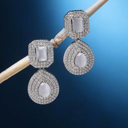 ZENEME Rhodium-Plated Drop Earrings-48