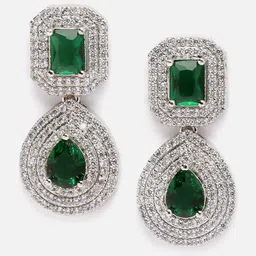 DressBerry Silver Toned American Diamond Rhodium Plated Drop Earrings-44