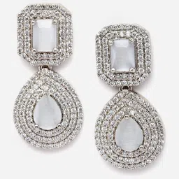 DressBerry Silver Toned American Diamond Rhodium Plated Drop Earrings-58