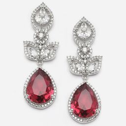 DressBerry Red Rhodium-Plated AD Studded Drop Earrings-14