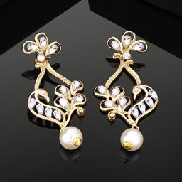 Estele Gold-Plated Peacock Shaped Drop Earrings-13