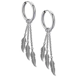 KRYSTALZ Silver-Plated Feather Shaped Drop Earrings-6