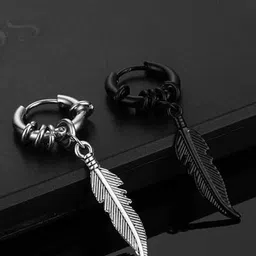 KRYSTALZ Silver-Plated Feather Shaped Drop Earrings-5