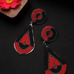 CARDINAL Red & Black Teardrop Shaped Drop Earrings-20
