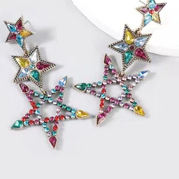 AVANT-GARDE PARIS Gold-Plated Multicoloured Star Shaped Drop Earrings-image-51