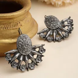 Moedbuille Silver Plated Contemporary Oxidised Drop Earrings-50