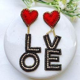 Crunchy Fashion Beaded Heart Shaped Drop Earrings-image-56
