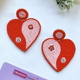 Crunchy Fashion Beaded Heart Shaped Drop Earrings-image-89