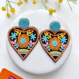 Crunchy Fashion Beaded Heart Shaped Drop Earrings-image-22