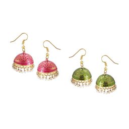 FEMMIBELLA Set Of 2 Gold Plated Dome Shaped Jhumkas Earrings-48