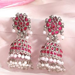 Rubans Artificial Stones Rhodium Plated Jhumkas-63