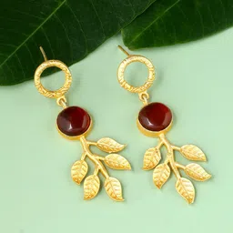 CELEBRAVO Brass-Plated Leaf Shaped Drop Earrings-18
