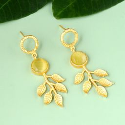 CELEBRAVO Brass-Plated Leaf Shaped Drop Earrings-image-98