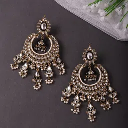 Cierra Gold Plated AD Stone Studded Chandelier Classic Drop Earrings-20