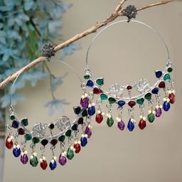 Moedbuille Silver Plated Circular Artificial Stones Studded Oxidised Drop Earrings-15