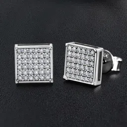 VAGHBHATT Stainless Steel Cubic Zirconia Square Studs Earrings-7