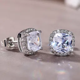 Jewels Galaxy Silver-Plated Square Studs Earrings-14