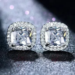 Jewels Galaxy Silver-Plated American Diamond Studded Square Stud Earrings-image-83