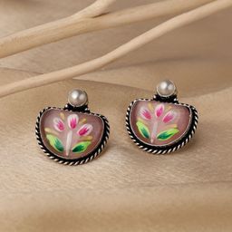 VENI 92.5 Silver-Plated OxidisedArtificial Stones Studded Contemporary Shaped Studs-49