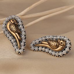 VENI 925 Sterling Silver Pearls Studded Oxidised Drop Earrings-image-42