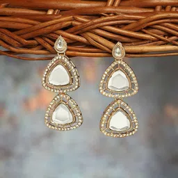 AMI Gold-Plated Austrian Diamonds Studded Drop Earrings-53