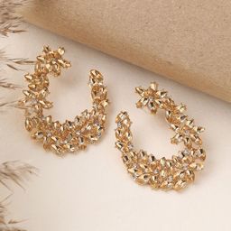 SOHI Gold-Plated Stones Studded Floral Drop Earrings-41