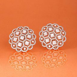 AMI Rose Gold-Plated Floral Cubic Zirconia Studs Earrings-image-25