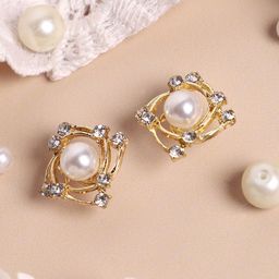SOHI Gold-Plated Alloy Artificial Beads Studs Earrings-image-96