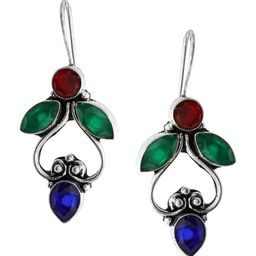 EL REGALO Silver-Plated & Red Contemporary Drop Earrings-image-92