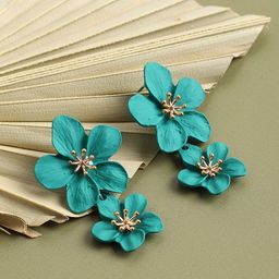 SOHI Teal & Gold-Plated Floral Drop Earrings image 1