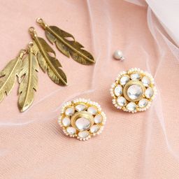 Ruby Raang Gold-Toned Floral Kundan Studded Studs Earrings-31